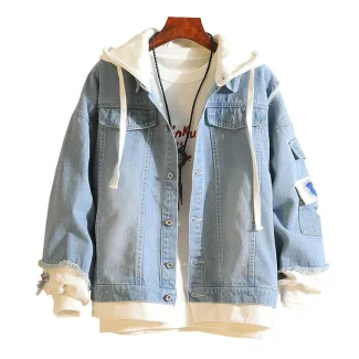 Print Casual Streetwear Fashion Denim Jacket Riding Motorcycle Coats Denim Fabric Mens Jackets With Hooded