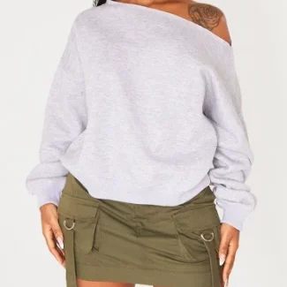 New Arrival Autumn and Winter Raw Edge Slouch Sweatshirt Oversized Sexy Drop Shoulder Sweatshirt Women Lady