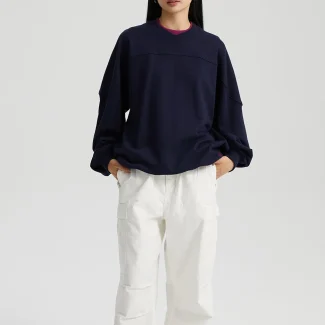 High Quality Double-layer Threaded Pullover Sweatshirt Long Sleeve Casual Loose Tops